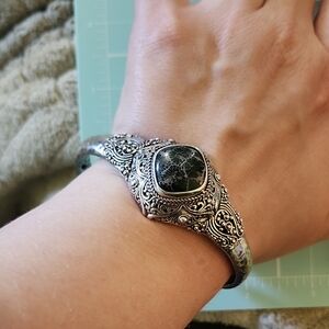 JTV Artisan Gem Collection Bali 14mm Square Cushion Black Fossilized Coral Brace